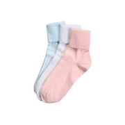 Buster Brown Womens 100% Cotton Bobby Socks Fold Over Socks, 3 Pairs - Pastel Colors - L
