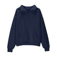 thumbnail image 6 of Girls Quarter Zip Sweatshirts Stand Warm Collar Fleece Hoodie Fashion Casual Loose Oversized Pullover Tops (Navy 140), 6 of 6