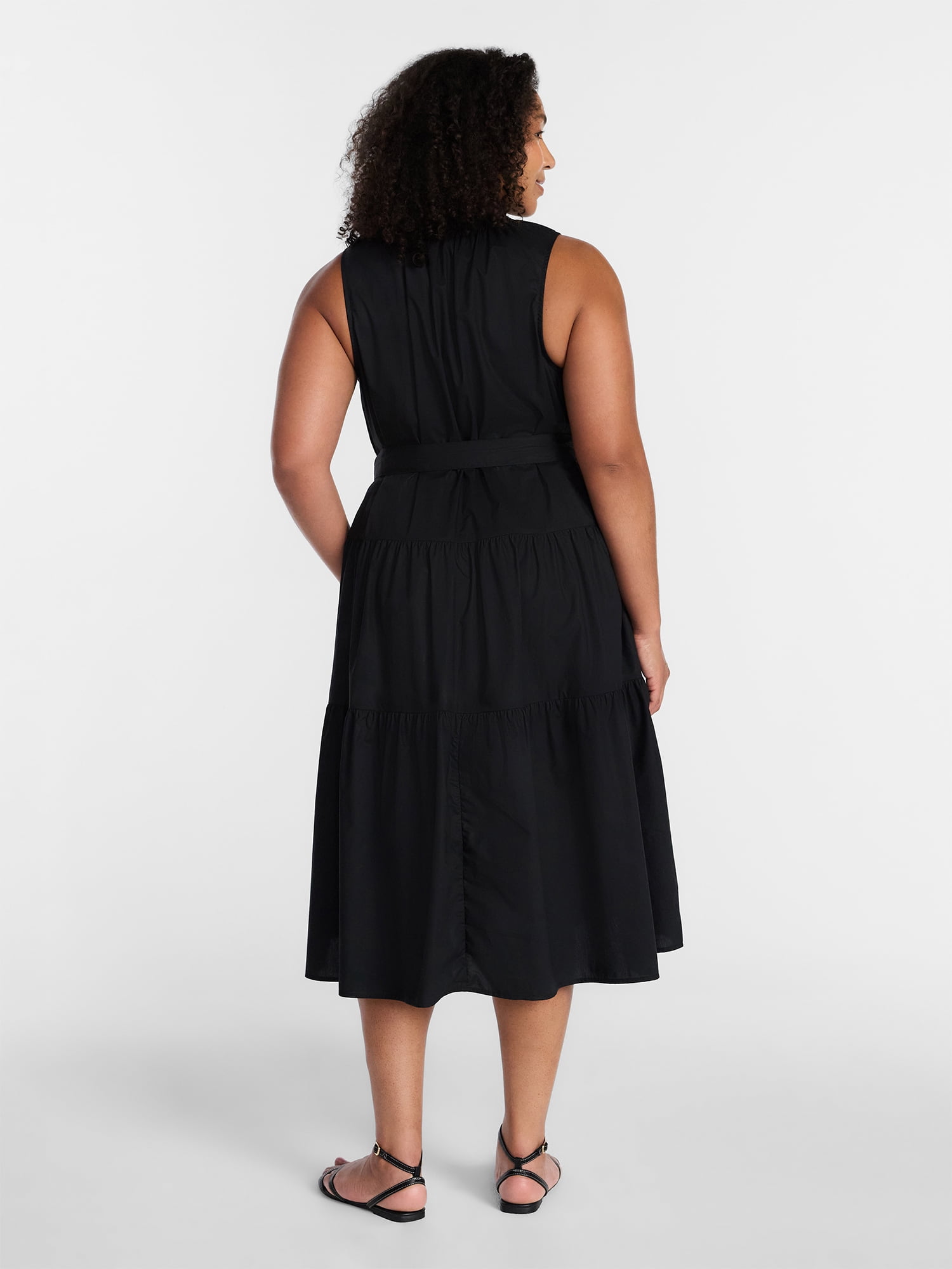Terra & Sky Women's Plus Sleeveless Midi Shirt Dress, Sizes 0X-5X