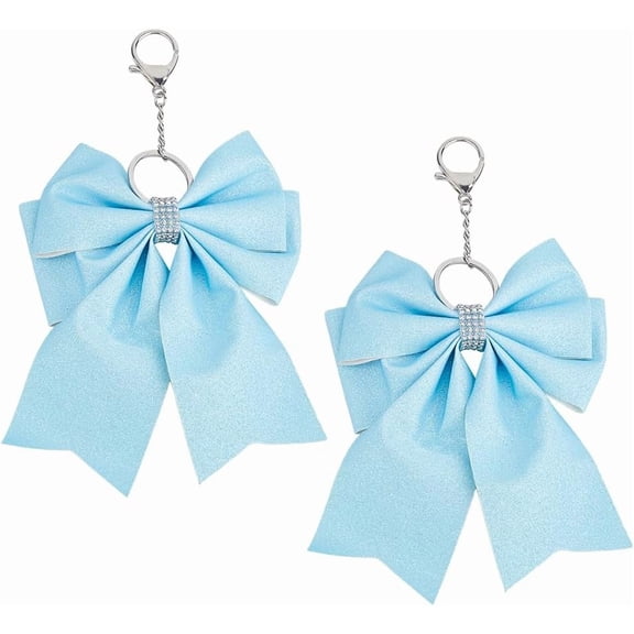 2Pcs Large Keychain Cheer Bowknot Key Chain Rhinestones Cheerleader Keyring Glitter Bows Tie Keychain Blue