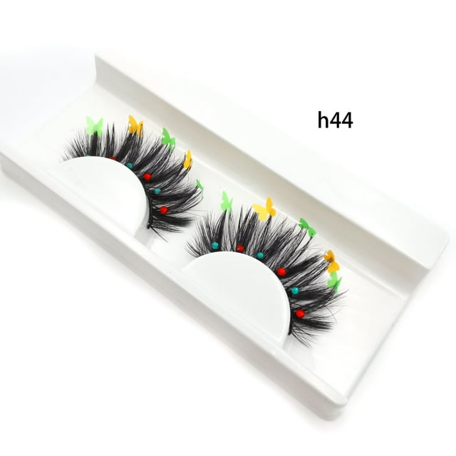 Zhuge 1 par de pestañas postizas con purpurina y lentejuelas de colores, pestañas postizas de visón esponjoso con color para cosplay, maquillaje de escenario, pestañas postizas (h44)