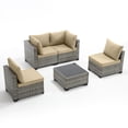 thumbnail image 2 of Ebello 5-Piece Modular Conversation Set, Outdoor Patio Sectional Sofa with Glass Coffee Table, Rattan Garden Furniture, GKH(Khaki), 2 of 10