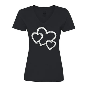Inktastic Three White Hearts Women's V-Neck T-Shirt