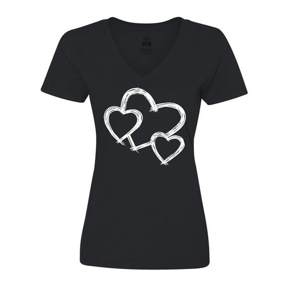 Inktastic Three White Hearts Women's V-Neck T-Shirt