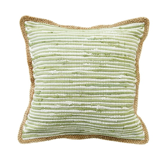Ox Bay Ringo 20" x 20" Green/White Jute Bordered Striped Cotton Adult Decorative Throw Pillow Cover