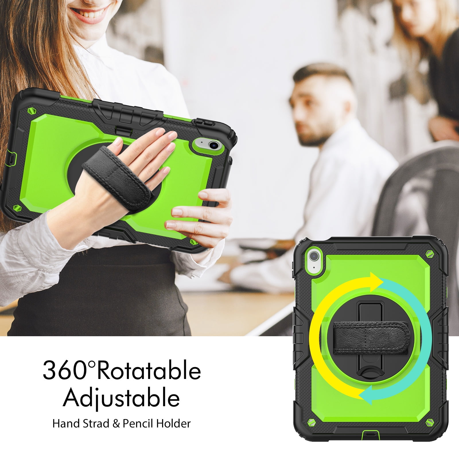 Allytech Shockproof Case for Apple iPad 11th 10th Gen 10.9 " with Build In Screen Protector, Rugged Rotating Stand Shoulder Strap Pencil Holder Bumper Kids Case for Apple iPad 10.9" 2025 2022