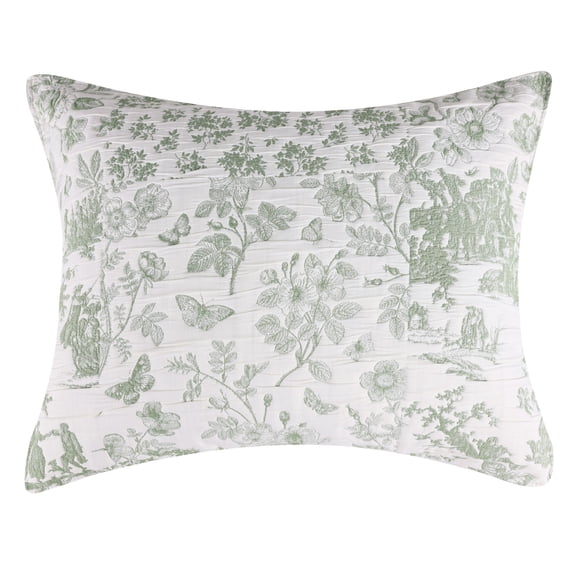 Greenland Home Fashions Patchwork Toile Sage Jacquard Woven Pillow Sham, Adult, Standard