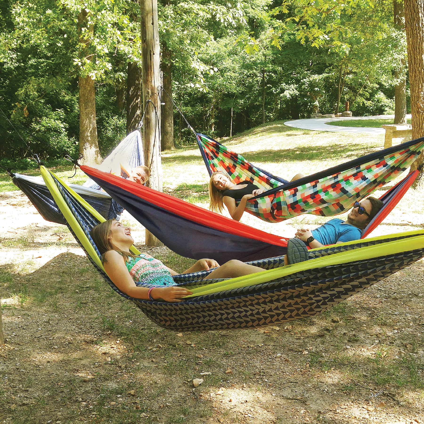Equip Lightweight Nylon Camping Travel Hammock, 1 Person Neon Coral and Gray, Hammock Open Size 116" L x 59" W