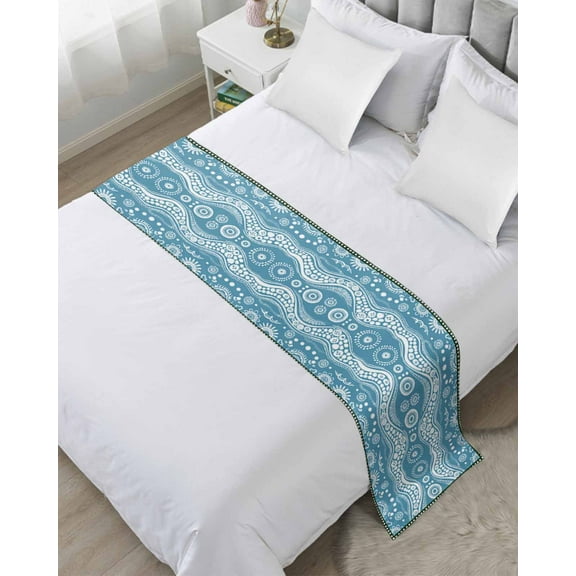 Aqua Geometric Bed Runner for Twin Size Bed, Modern Abstract Polka Dots Bedspread Protector Slipcover Bed Scarf for Foot Bed Runners & Scarves for Bedroom Hotel Wedding Room 71x20 Inches