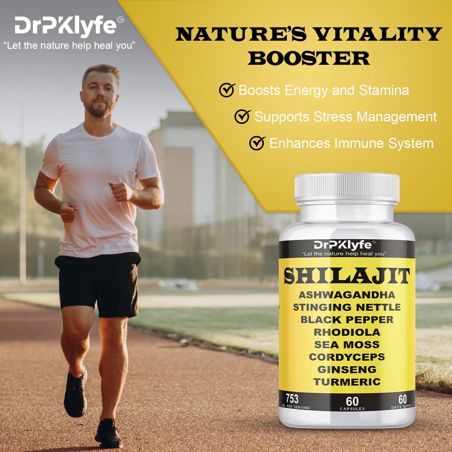 DrPKlyfe's Shilajit Complex with Rhodiola-Sea Moss-Cordyceps-Ginseng-Turmeric- 60 Capsules