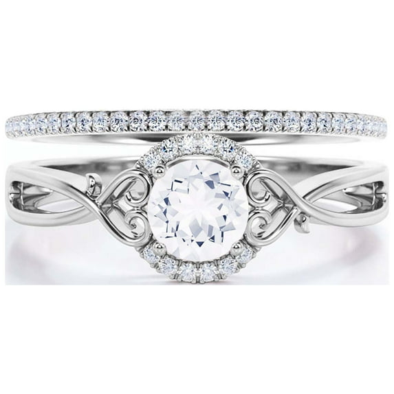 Dazzling Half Halo 1.75 Carat Round Cut Diamond Moissanite Engagement Ring Wedding Ring in 10k Solid White Gold, Gift For Her, Promise Ring, Anniversary Ring, Bridal Set, Matching Band