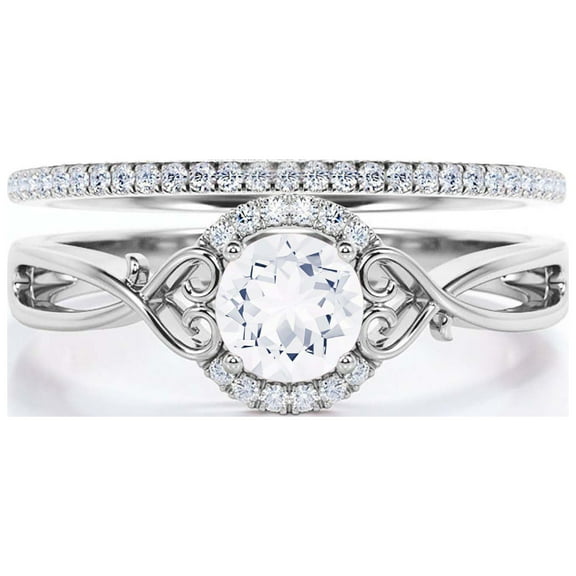 Dazzling Half Halo 1.75 Carat Round Cut Diamond Moissanite Engagement Ring Wedding Ring in 10k Solid White Gold, Gift For Her, Promise Ring, Anniversary Ring, Bridal Set, Matching Band