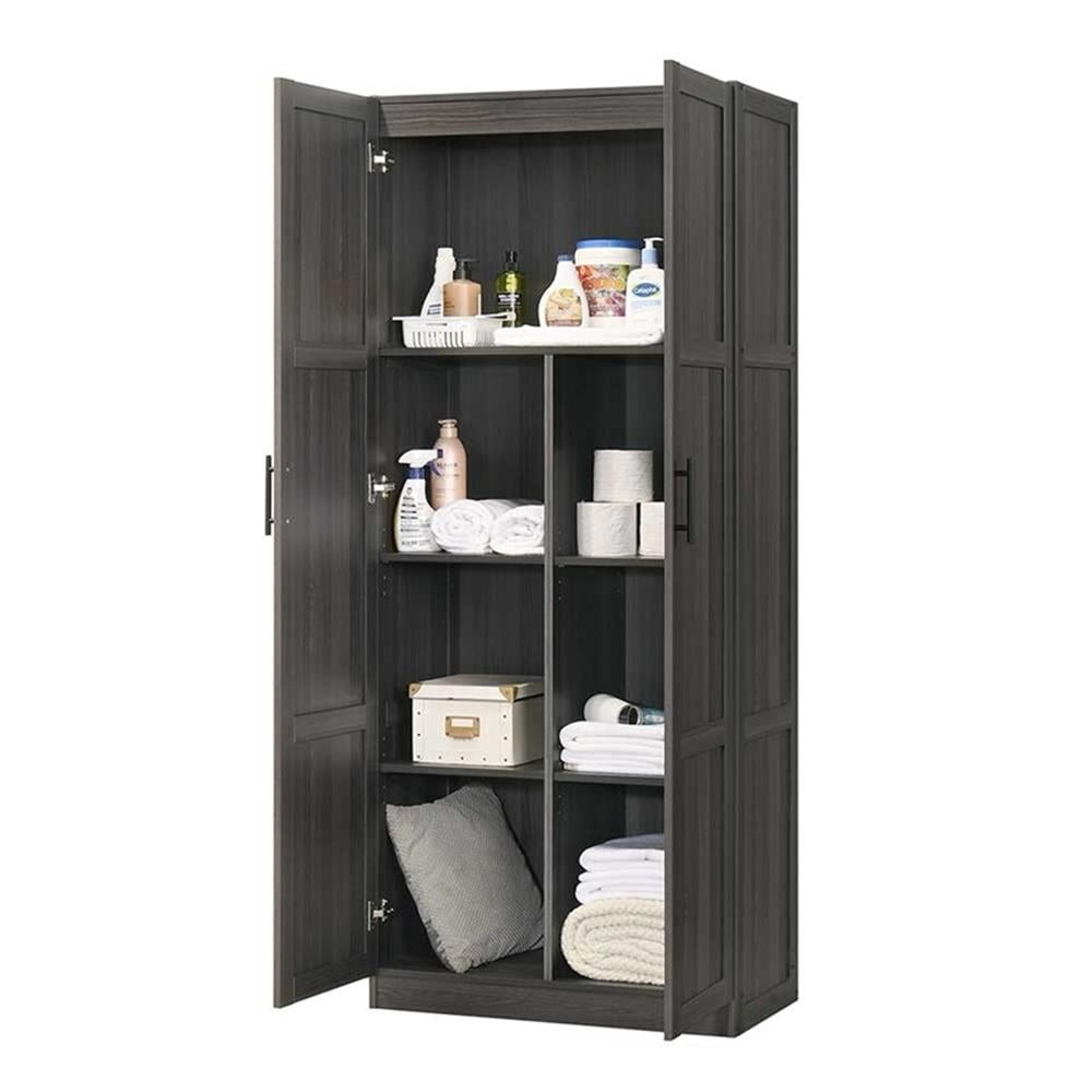 Pemberly Row Engineered Wood Storage Cabinet in Dark Wood/Graphite Black