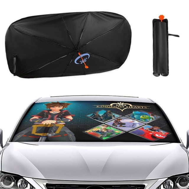 Kingdom Hearts Sombrilla Solar para Auto - Protector de Parabrisas Plegable | Cortina Solar Delantero | Bloqueo UV y Aislamiento de Calor 133x73cm