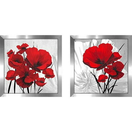 - Latitude Run 'Big Red Poppies' 2 Piece Framed Painting Print Set