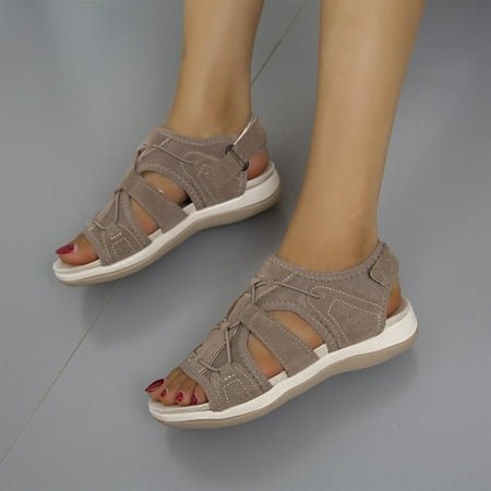 

VKEKIEO Round Toe Heels For Women Chunky Heel Flat Heel Wedge Brown