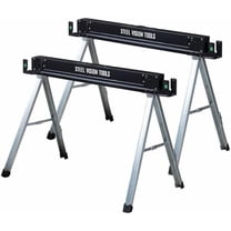 Workhorse Sawhorses (2-Pack): Folding Heavy Duty Metal Legs, 2x4 Support Bracket, Push-Button Open (Stainless Button) – For Woodworking/Carpenters/Contractors