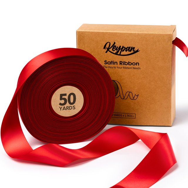 Llavero con forma de cinta, satén rojo, 3,8 cm x 45 m, para envolver regalos y manualidades