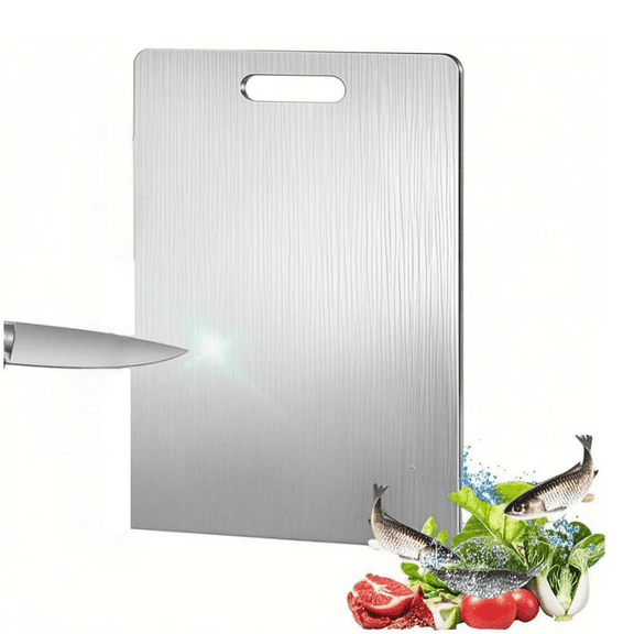 Vegcoo 9.8x14.1 Inch Titanium Cutting Board, Double-Sided Stainless Steel Kitchen Board for Vegetables & Meat