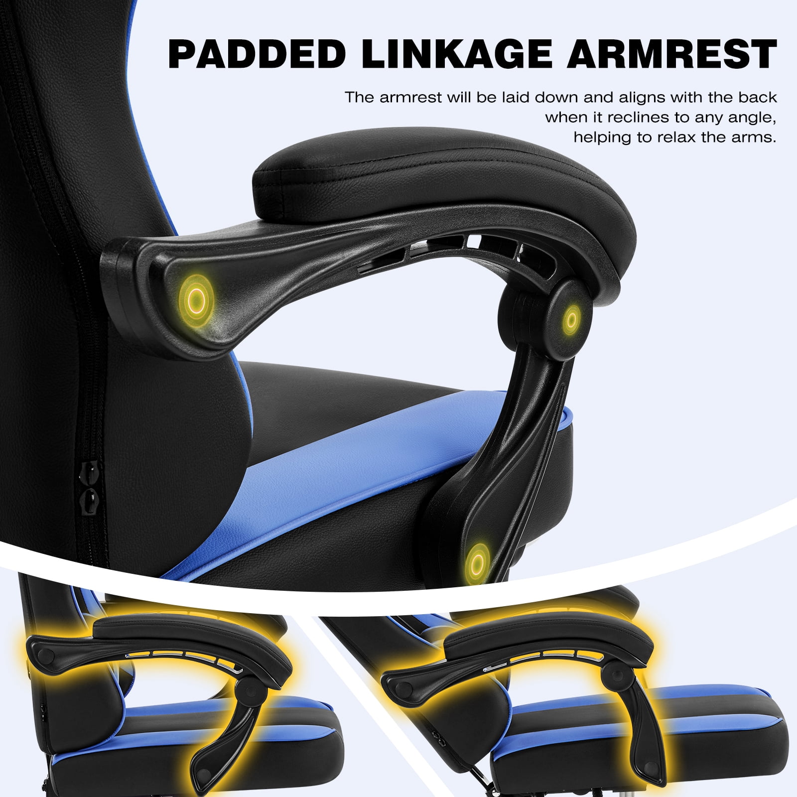 Falvinoryn Gaming Chair, Video Game Chair with Headrest and Lumbar Support,High Back Ergonomic Computer Chair with Footrest,Swivel Desk Office Chair, Blue