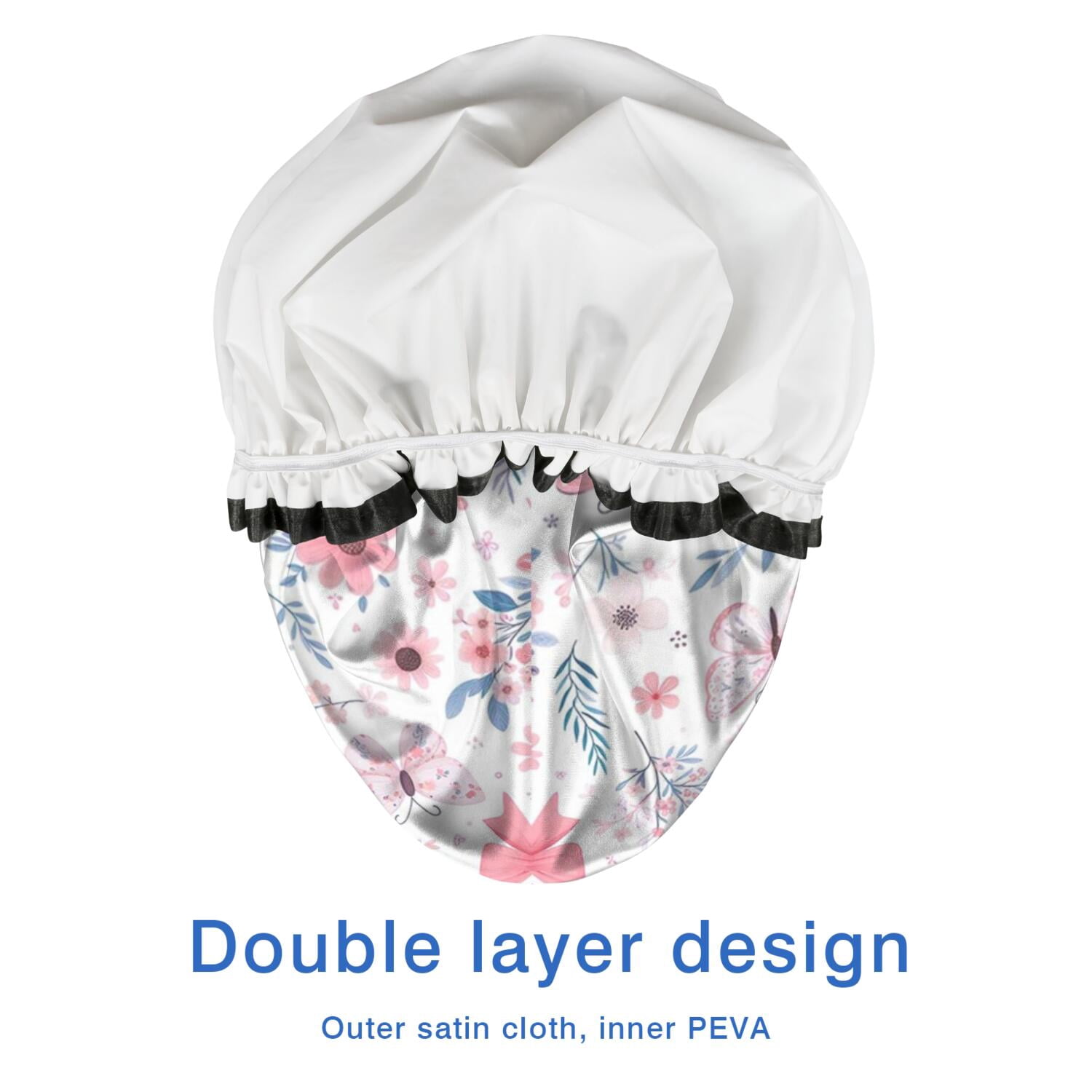 Shower Caps,Pink Butterfly Star Floral Peach Pattern Waterproof Shower Cap for Women 4 Pieces,Double Reusable Hair Cover for Shower PEVA Elastic Stretch Hem