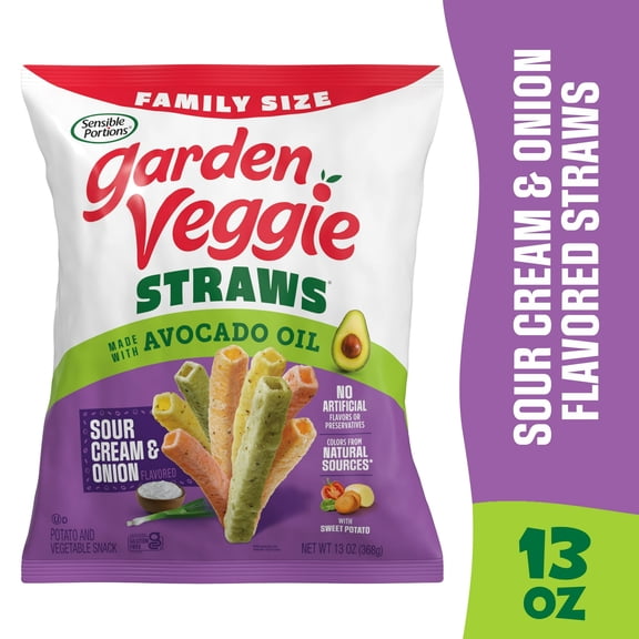 Sensible Portions Garden Veggie Straws Made with Avocado Oil, Sour Cream & Onion Flavor, 13 oz Bag