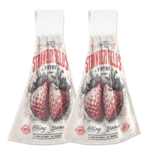 BZSMCE Hanging Hand Towels Fashion Strawberry Dreams Pattern 2-Pack - Velcro Style Bathroom Kitchen Towels