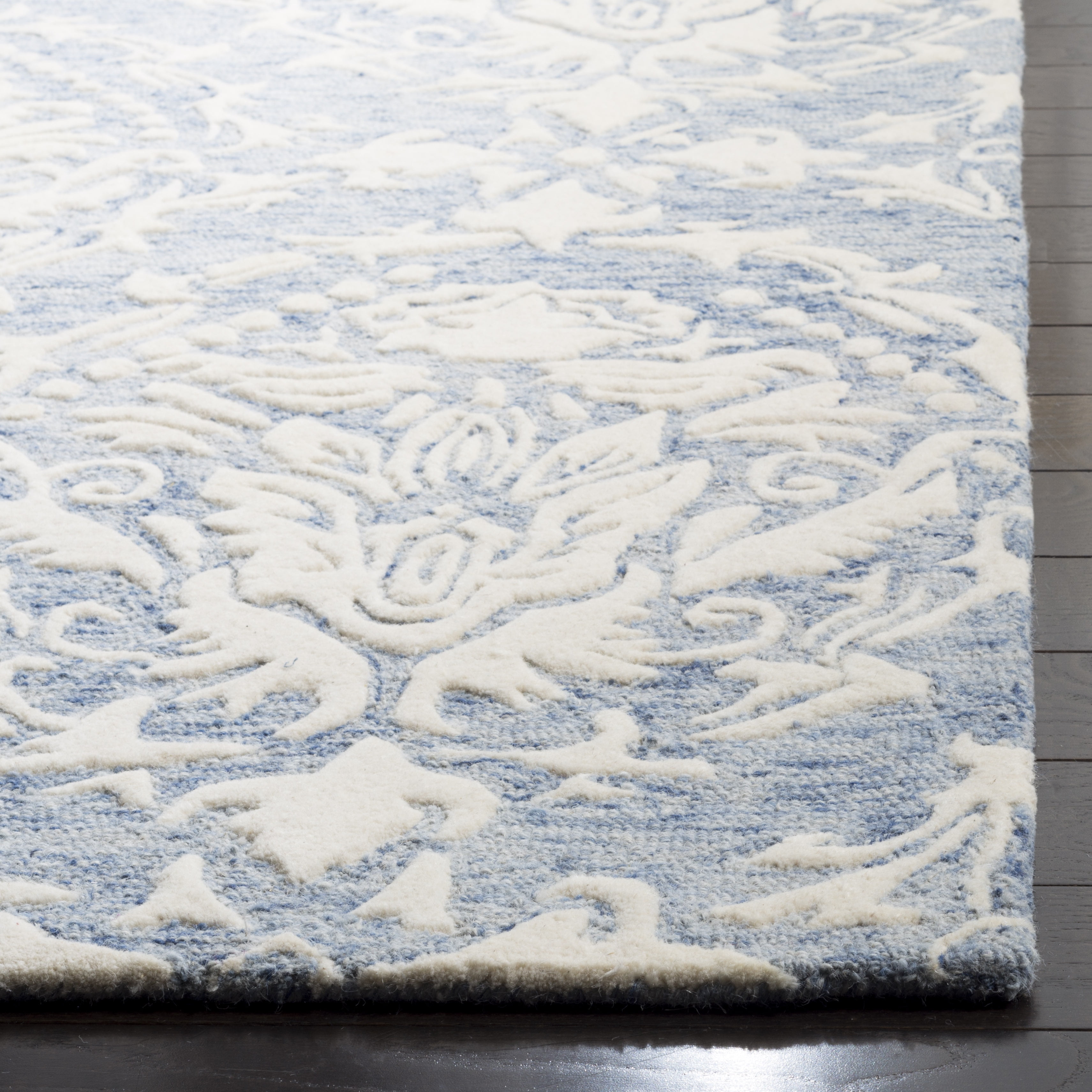 SAFAVIEH Blossom Kestrel Geometric Wool Runner Rug, Blue/Ivory, 2'3" x 10'