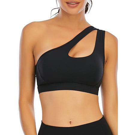 

SHCKE Women One Shoulder Bras Cut Out Yoga Workout Bra Fitness Activewear With Medium Support