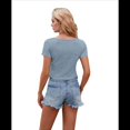 thumbnail image 2 of Camiseta de Corta con Cuello en V y Ombligo Al Descubierto, Azul , XXL, 2 of 7