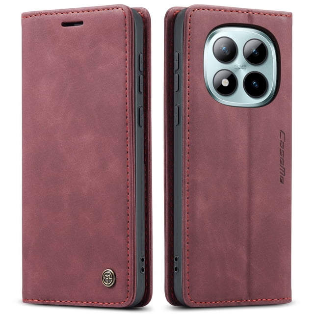 Funda FOXDOCK cartera de cuero retro para FOXDOCK Redmi Note 15 Pro Plus 5G – Resistente a golpes, ranuras para tarjetas – Roja