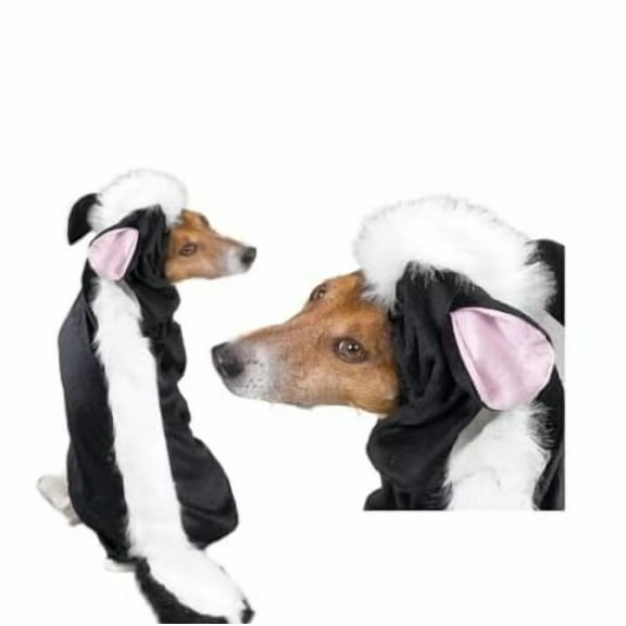 Little Stinker Dog Halloween Costume Skunk Outfit Fuzzy Black White Stripe (XSmall)