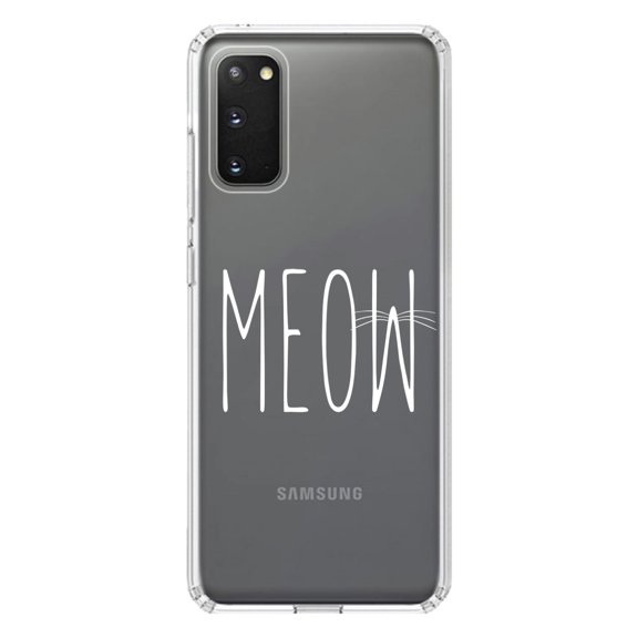 DistinctInk Clear Shockproof Hybrid Case for Galaxy S20 / S20 5G (6.2" Screen) - TPU Bumper Acrylic Back Tempered Glass Screen Protector - Meow - Cat Whiskers