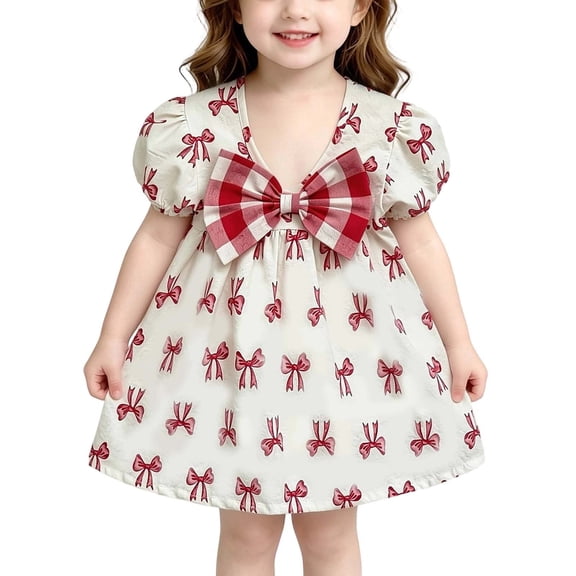 Teylalorva Girls Midi Dress, Cute Graphic Short Sleeve Summer Ruffles Casual Party Sundress Red Size 2
