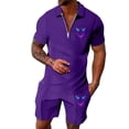 thumbnail image 2 of Short Sets for Men Relaxed Fit Breathable Quarter Zip Polo Tshirt and Shorts 2 Piece Matching Set Mens Summer Outfits, 2 of 3