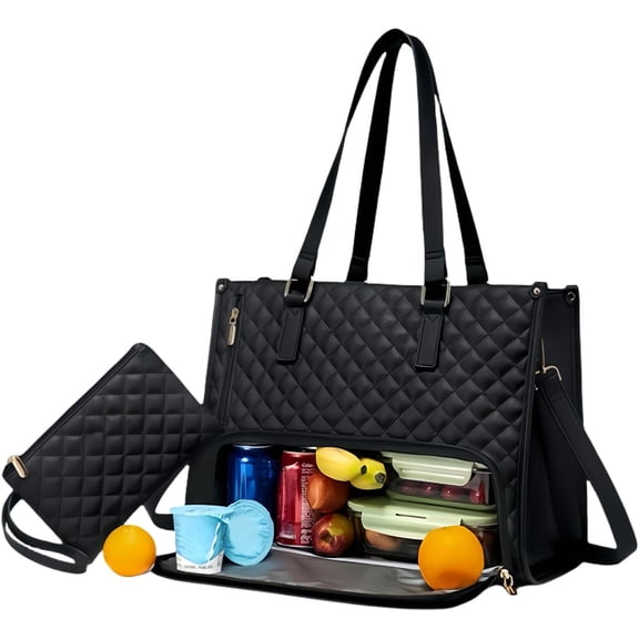ZYSMBD Women’s 2 in 1 Tote Bag Lunch Bag Combo, Large Insulated Lunch Compartment, Convertible Laptop Bag for Office School