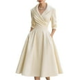 thumbnail image 2 of Women's Vintage Dress Fall Fit and Flare 3/4 Sleeve Elegant Cocktail Party Formal Church Dresses 2025 Beige L, 2 of 4