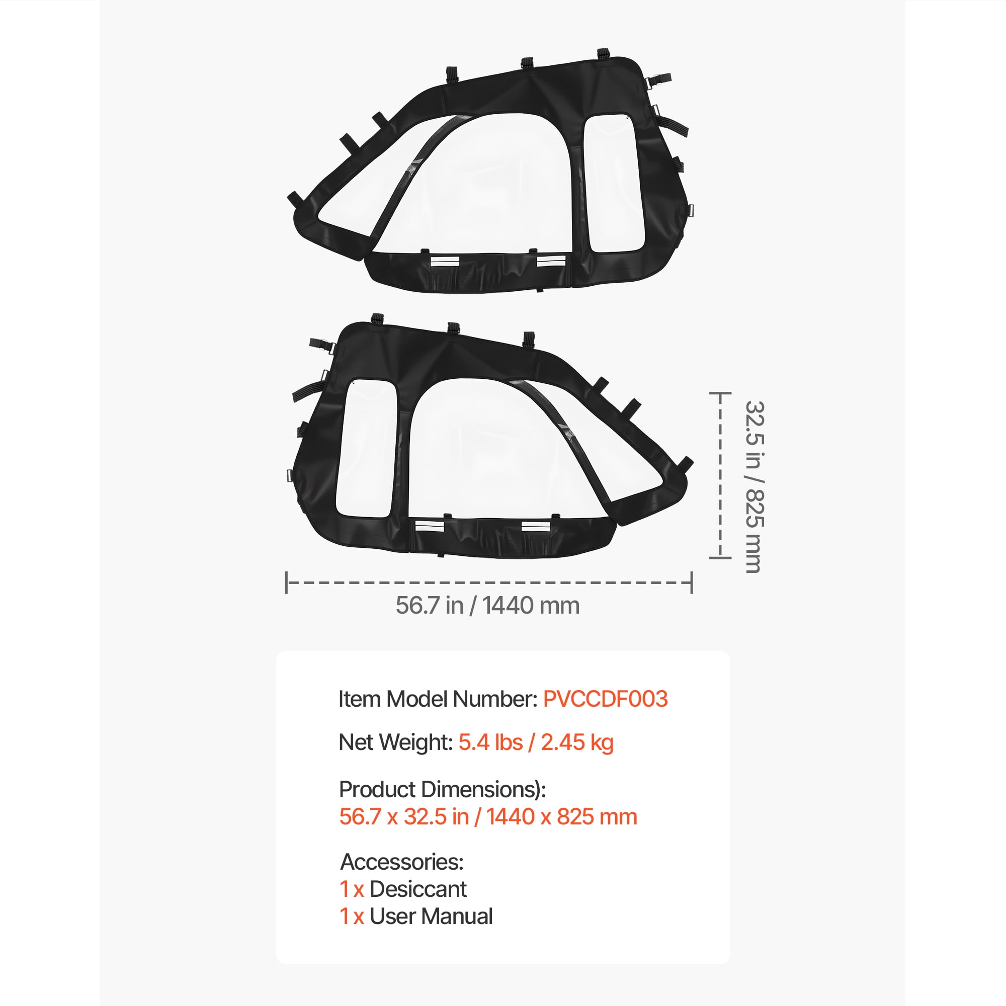 KFFKFF Cab Enclosure Upper Doors, Compatible with Polaris RZR XP 1000/XP Turbo 2014-2023, Soft Upper Doors, Windproof Zipper UTV Side Window Kit, Compatible with Side Mirrors and Windshields