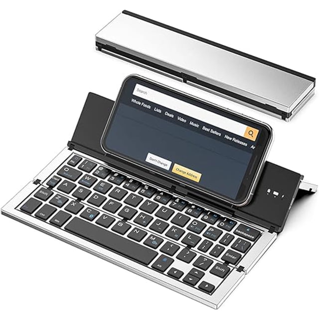 VEATOOL K049 Teclado Bluetooth Plegable Portátil, Carcasa de Aleación de Aluminio con Soporte