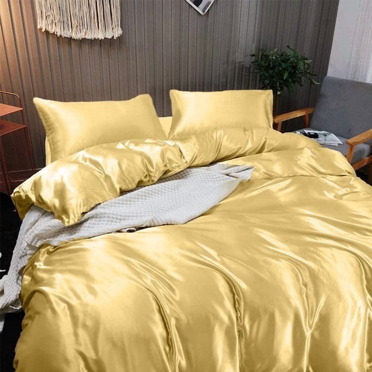 Pure Mulberry Silk Zipper Duvet Cover - 19 Momme 6A Graded Silk - 1 Piece Duvet Cover Alaskan King 120" x 132", Gold