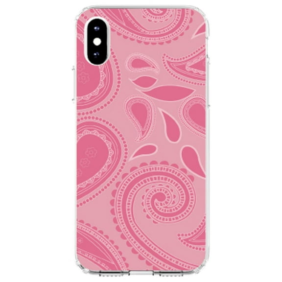 DistinctInk Clear Shockproof Hybrid Case for iPhone X / XS (5.8" Screen) - TPU Bumper, Acrylic Back, Tempered Glass Screen Protector - Big Pink Paisley