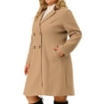 thumbnail image 4 of Agnes Orinda Women's Plus Size Long Coats Notched Lapel Double Breasted Winter Coat with Pockets 1X Khaki, 4 of 8