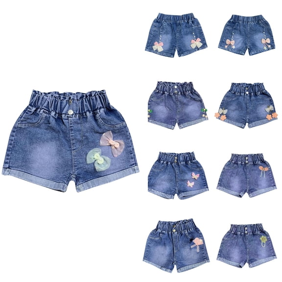 Antinious Toddler Girls Solid Trendy Wide Leg Denim Outer Bow Casual Shorts Jeans