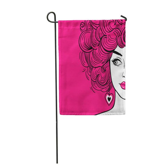 POGLIP Woman Pink Curly Hair and Lips Looking Garden Flag Decorative Flag House Banner 12x18 inch