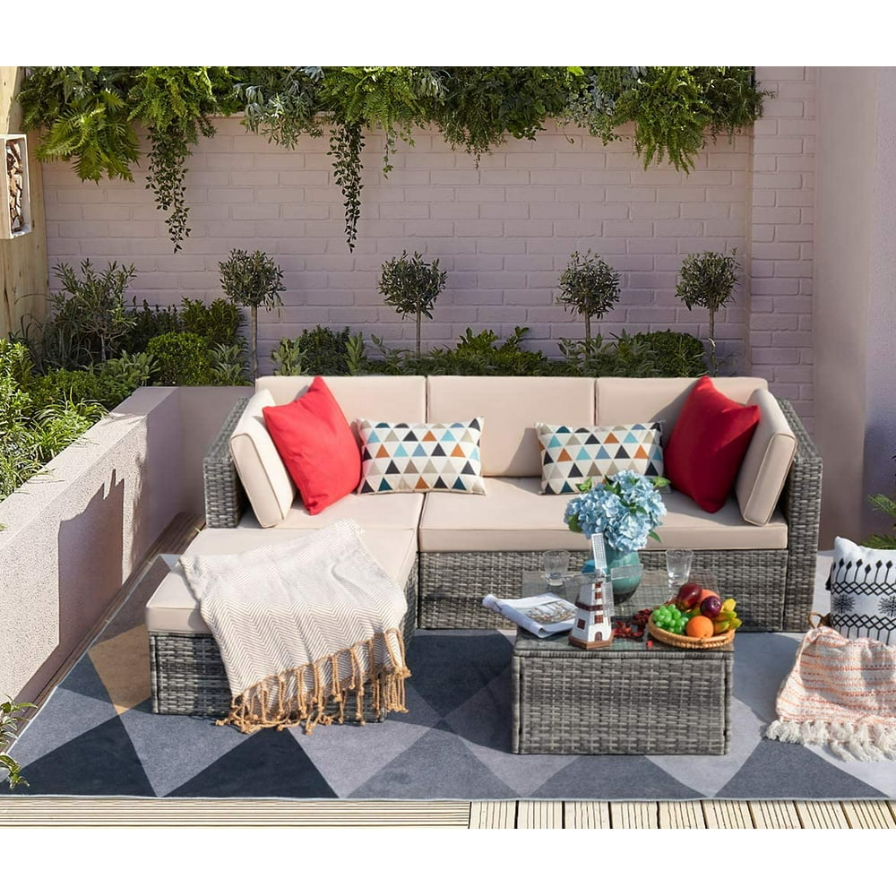 Devoko 5 Pieces Patio Furniture Sets All Weather Outdoor Sectional Sofa