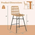 thumbnail image 3 of Costway Set of 2 Rattan Bar Stools Counter Height Dining Chairs with Metal Legs Natural, 3 of 9