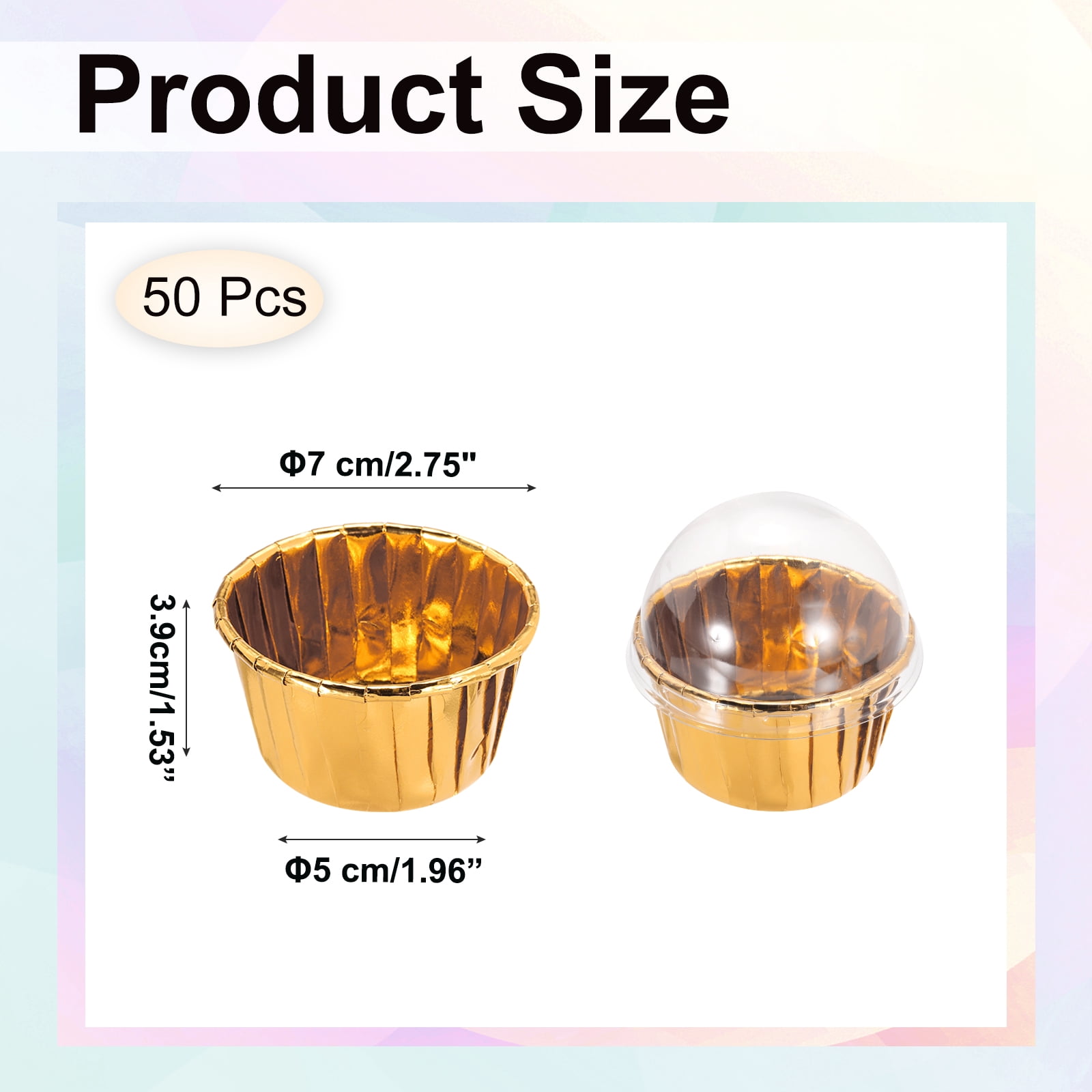Unique Bargains 50Pcs Double-sided Aluminum Foil Cupcake Liners with Lids Gold 2.76"