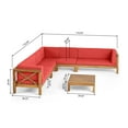thumbnail image 4 of Elisha Outdoor 7 Seater Acacia Wood Sectional Sofa Set, Teak and Red, 4 of 14