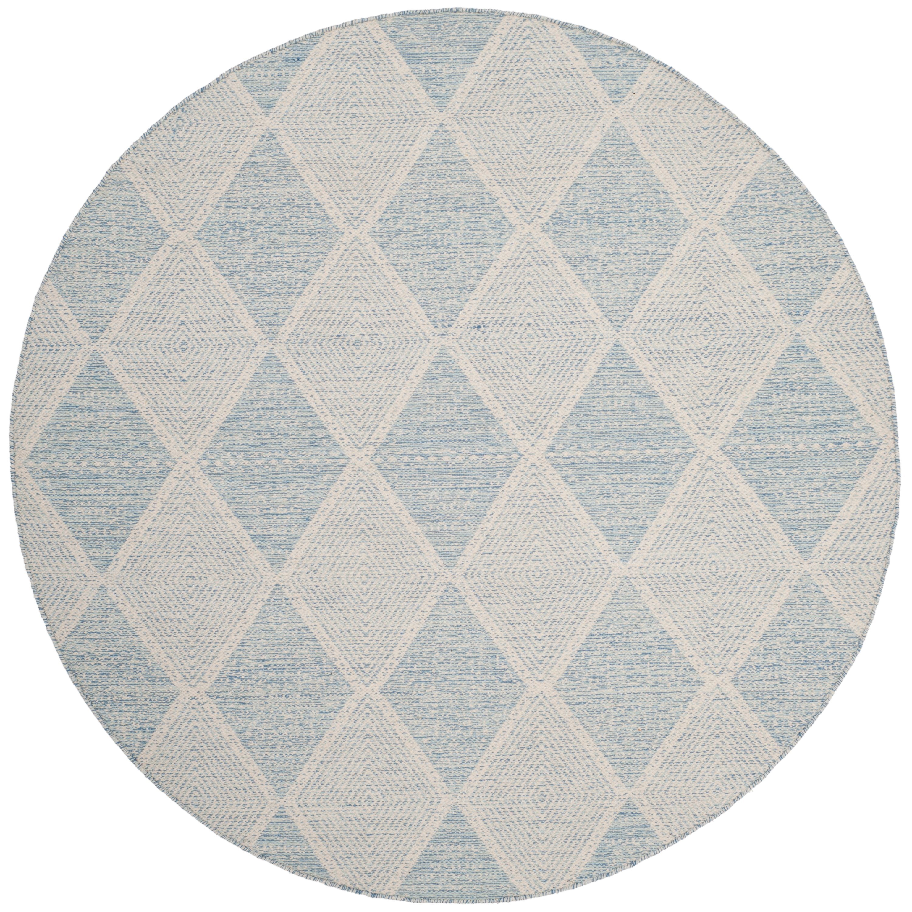 SAFAVIEH Montauk Caleb Geometric Diamond Cotton Area Rug, Light Blue, 6' x 6' Round