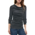 thumbnail image 6 of MODA NOVA Junior's Cowl Neck Long Sleeves Buttons Decor Ruched Top, 6 of 6